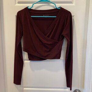 Women's maroon Athleta cropped wrap sweater in size XXS